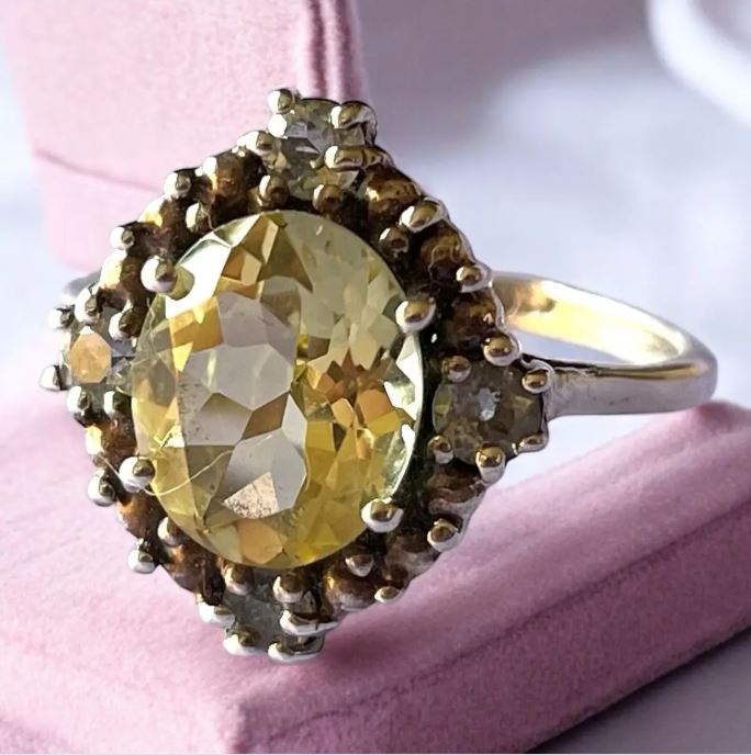 Anillo Cuarzo Limon con Aguamarinas Plata - Joyas Velardi