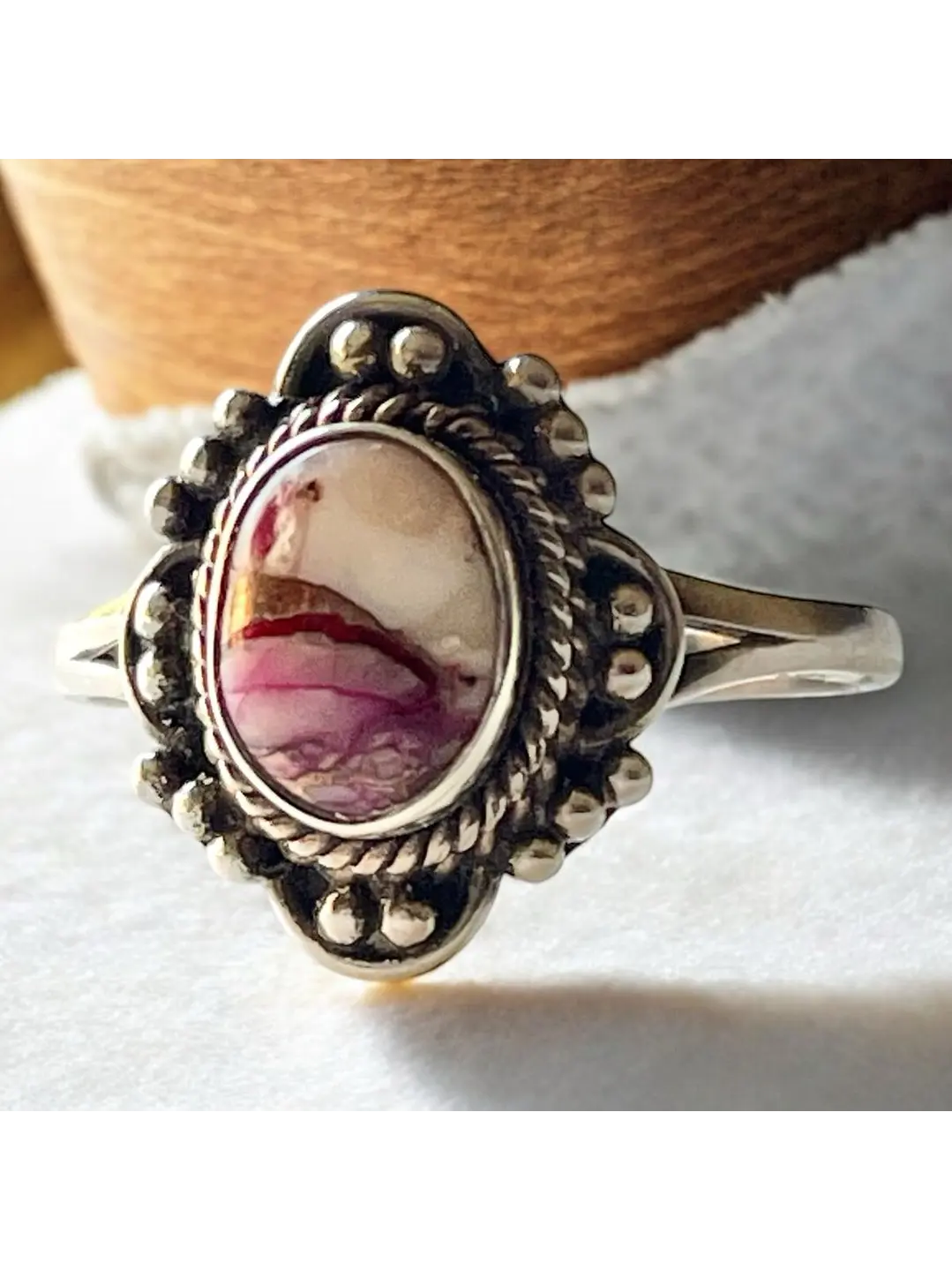 Anillo de Turquesa Pink Dahlia Kingman Plata - Joyas Velardi