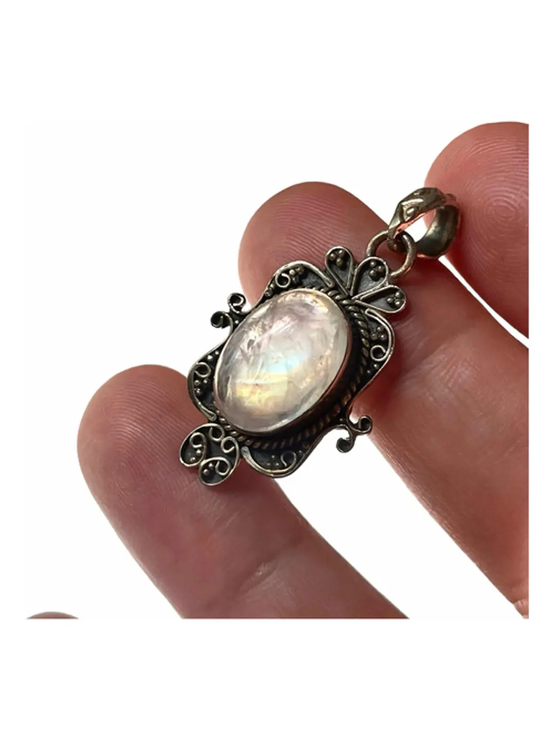 Colgante De Piedra Luna Arcoíris De India En Plata - Joyas Velardi