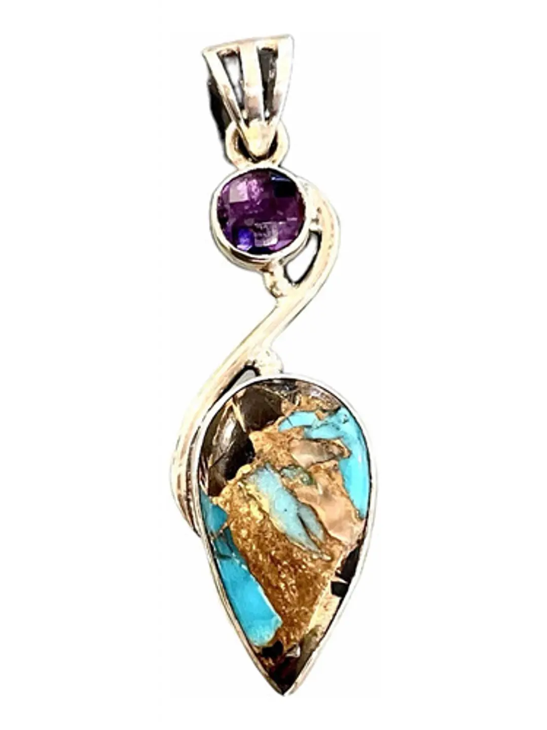 Colgante Turquesa Azul Kingman Y Amatista De África - Joyas Velardi