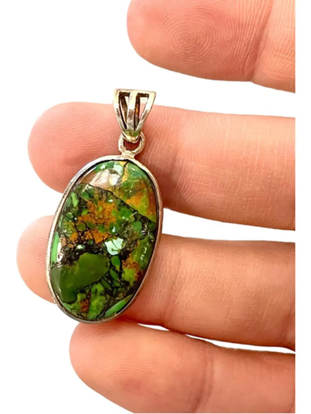 Colgante De Turquesa Matrix Verde En Plata - Joyas Velardi