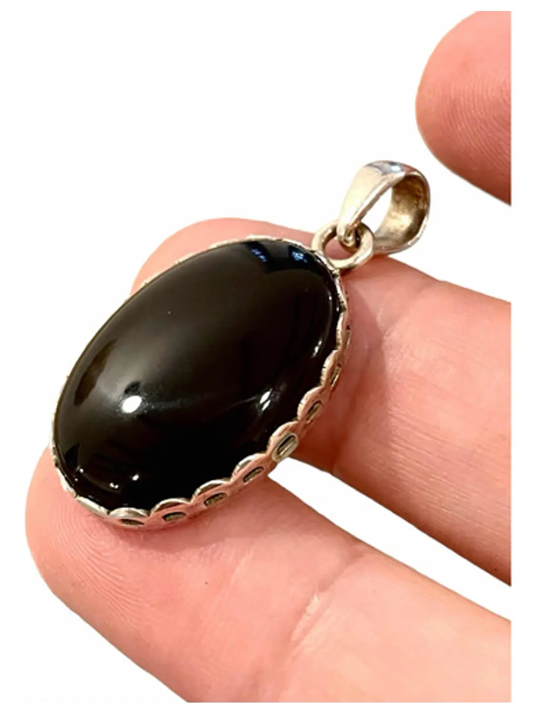 Colgante De Ónix Negro  En Plata - Joyas Velardi