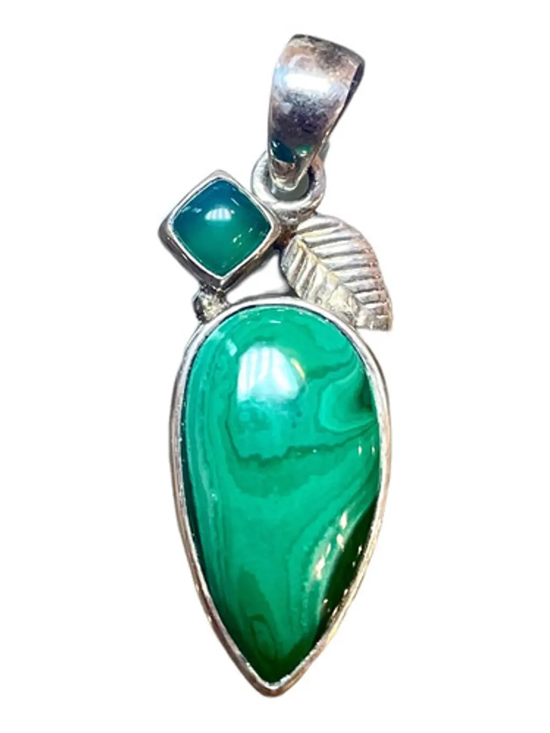 Colgante Malaquita Del Congo Y Onix Verde En Plata - Joyas Velardi