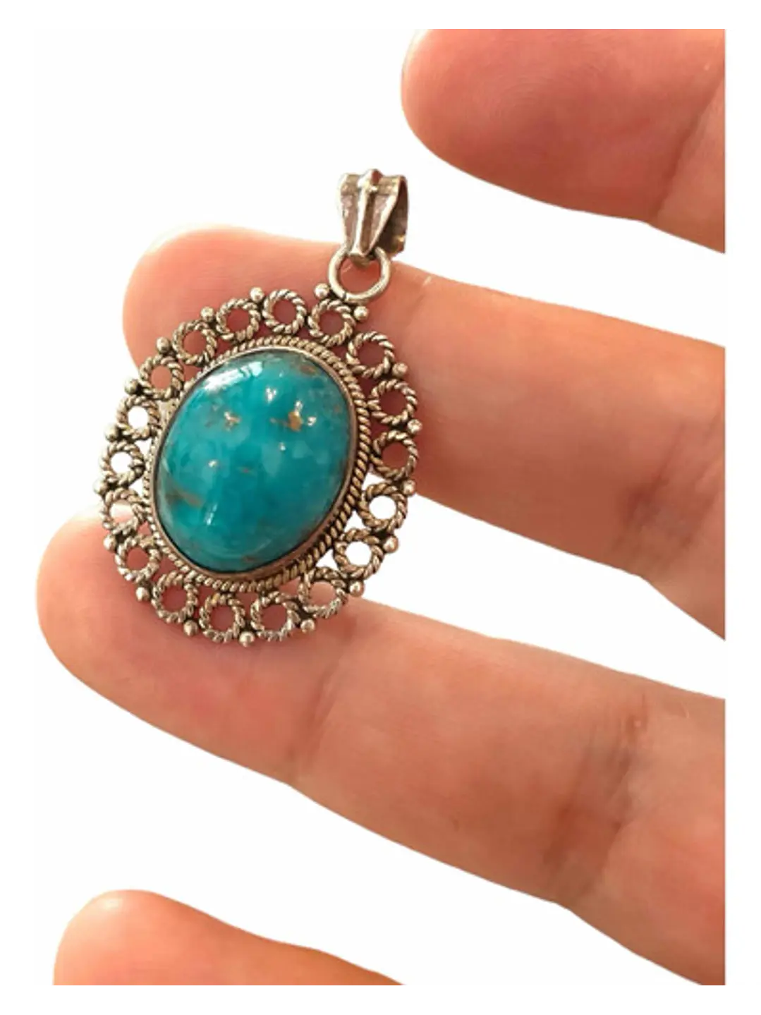 Colgante Turquesa Persa Con Pirita - Rara- Plata 925 - Joyas Velardi