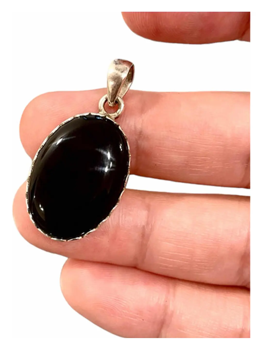 Colgante De Ónix Negro  En Plata - Joyas Velardi
