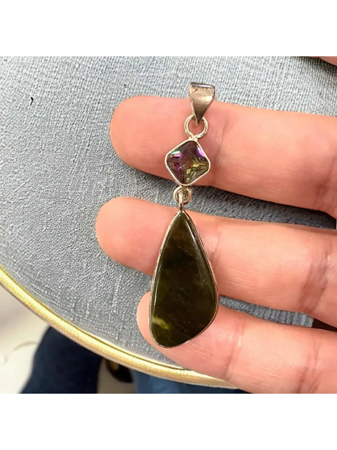 Colgante De Calcedonia Cromo Y Topacio Místico - Joyas Velardi