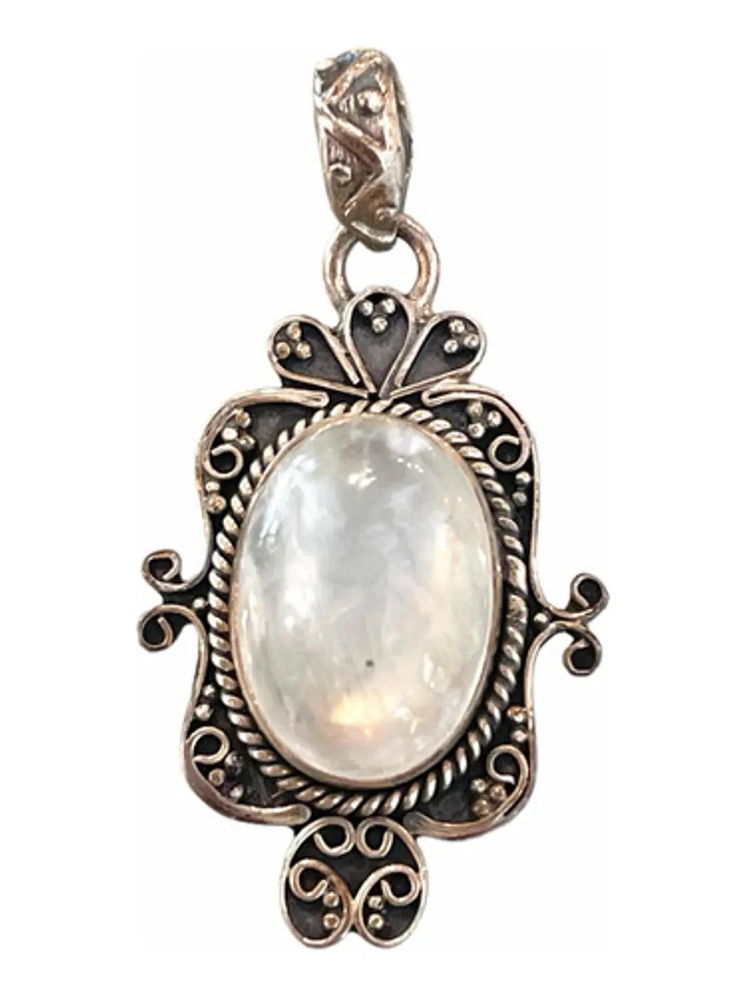 Colgante De Piedra Luna Arcoíris De India En Plata - Joyas Velardi