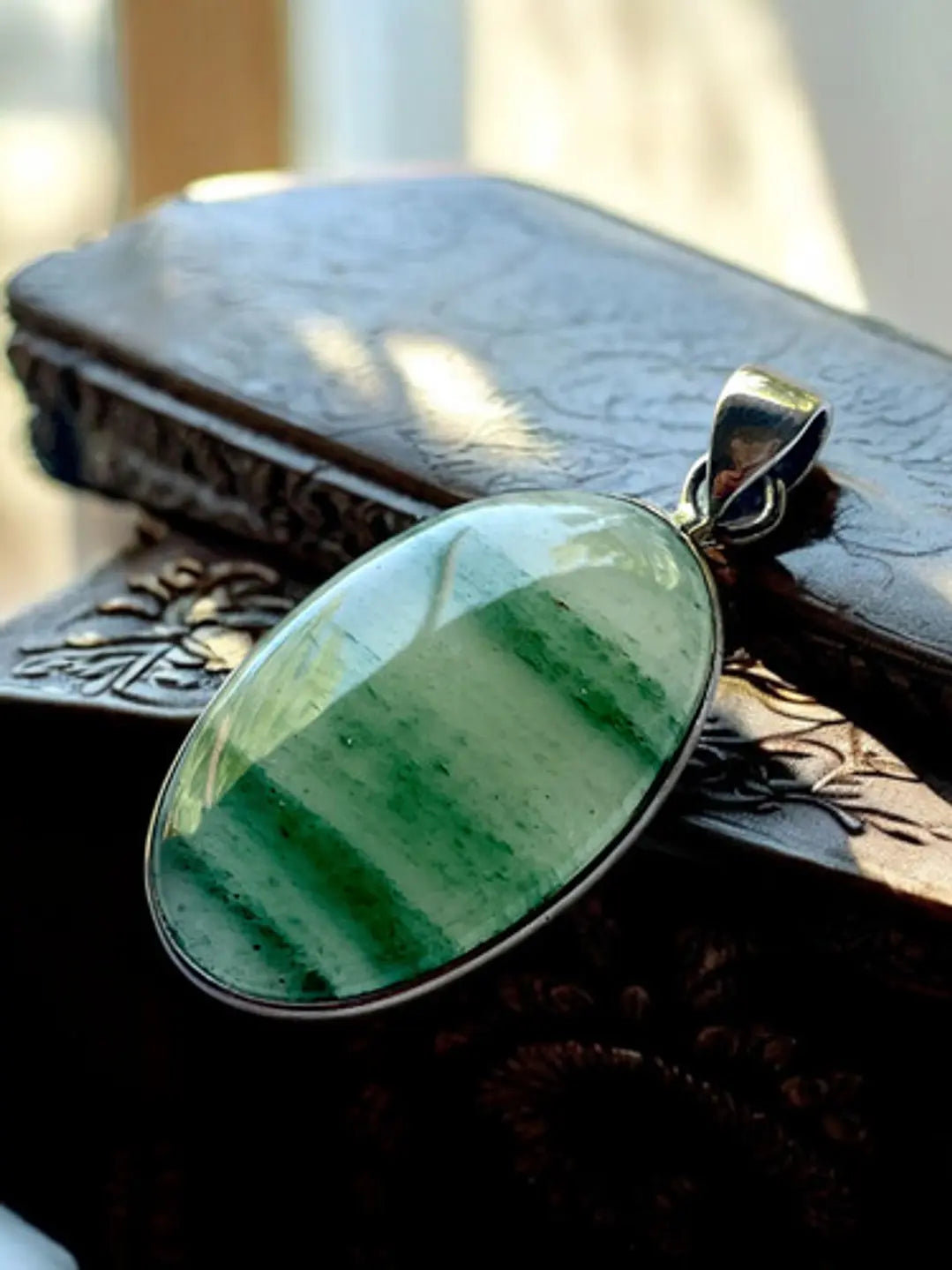 Colgante De Aventurina Verde Oval En Plata - Joyas Velardi