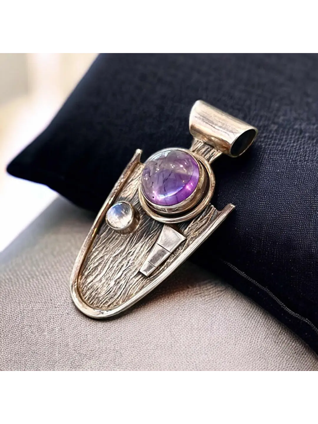 Colgante Amatista De África Y Piedra Luna Arcoíris De India - Joyas Velardi