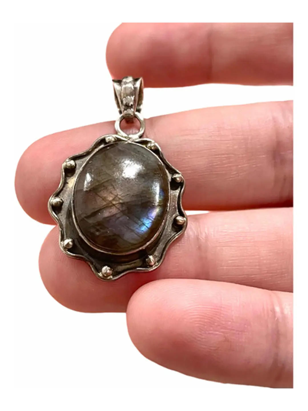 Colgante Espectrolita Labradorita De Finlandia Plata - Joyas Velardi