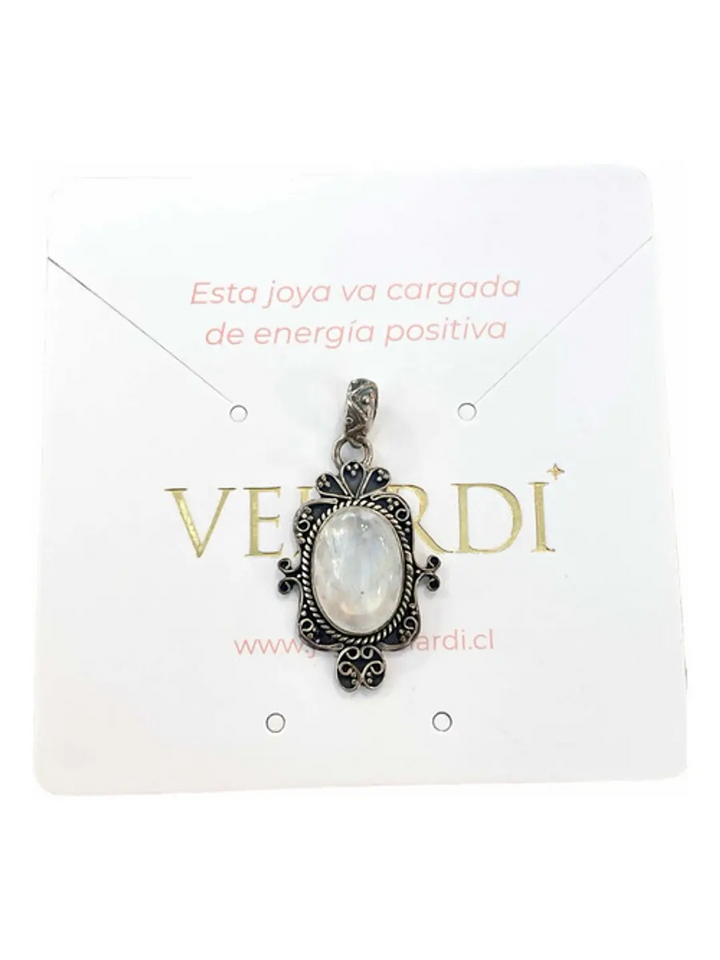 Colgante De Piedra Luna Arcoíris De India En Plata - Joyas Velardi