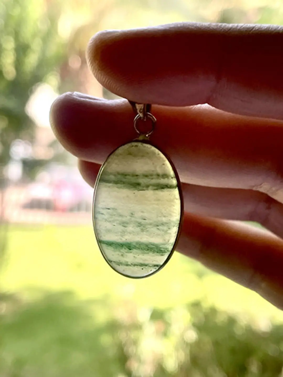 Colgante De Aventurina Verde Oval En Plata - Joyas Velardi