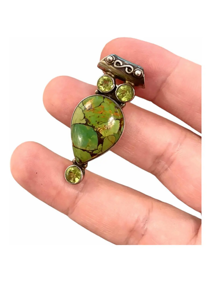 Colgante Turquesa Verde De Arizona Con Peridoto - Joyas Velardi