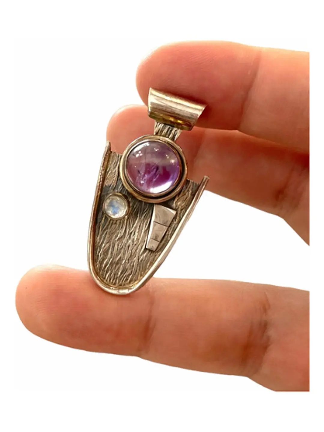 Colgante Amatista De África Y Piedra Luna Arcoíris De India - Joyas Velardi