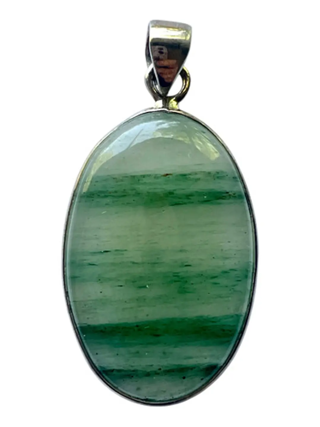 Colgante De Aventurina Verde Oval En Plata - Joyas Velardi