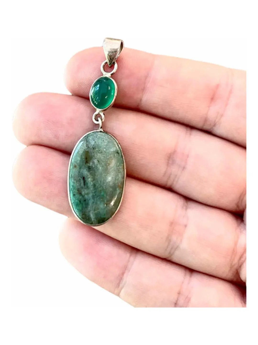 Colgante Jaspe Larsonita Y Ónix Verde En Plata - Joyas Velardi