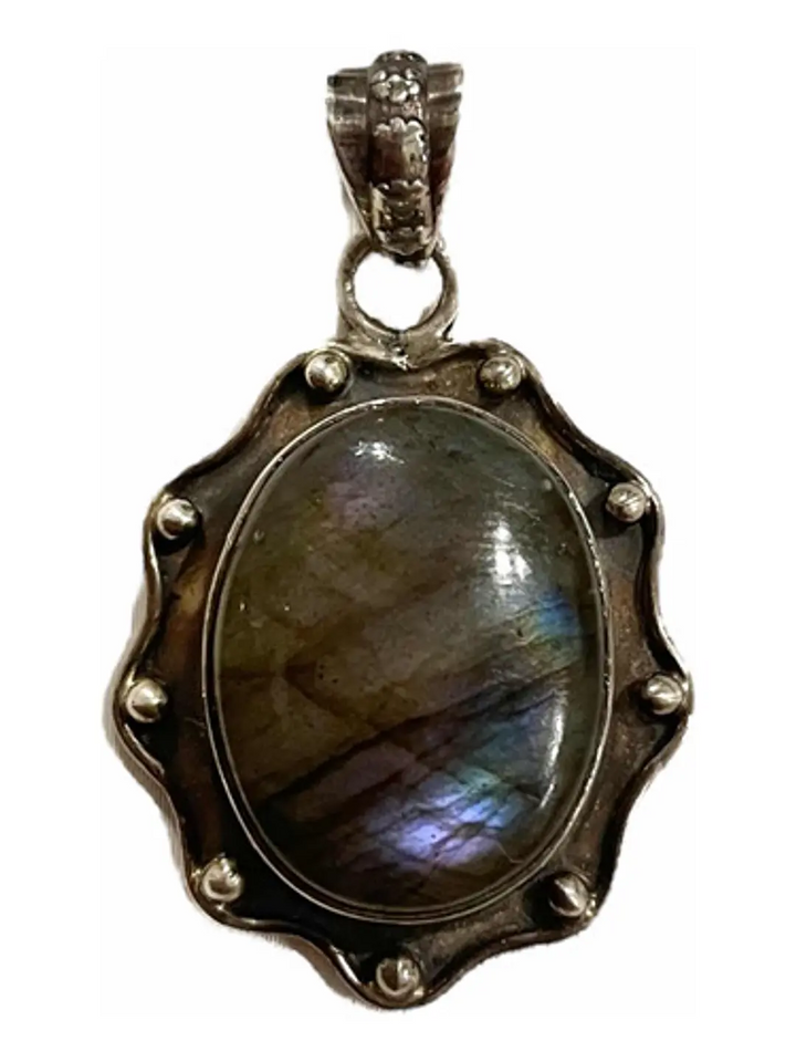 Colgante Espectrolita Labradorita De Finlandia Plata - Joyas Velardi