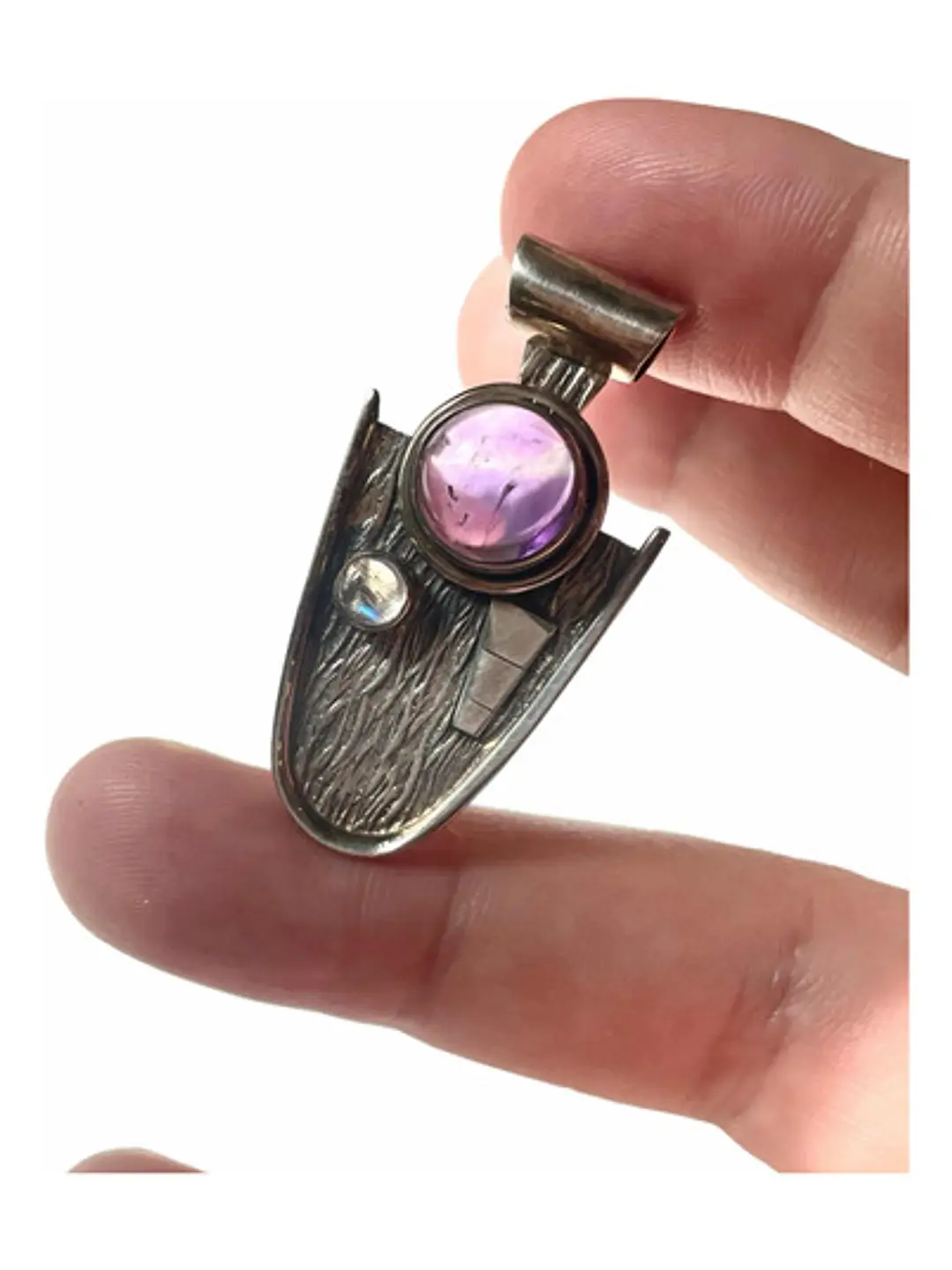 Colgante Amatista De África Y Piedra Luna Arcoíris De India - Joyas Velardi