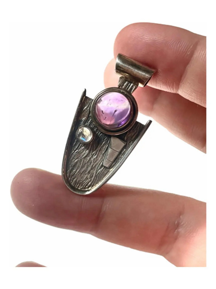 Colgante Amatista De África Y Piedra Luna Arcoíris De India - Joyas Velardi