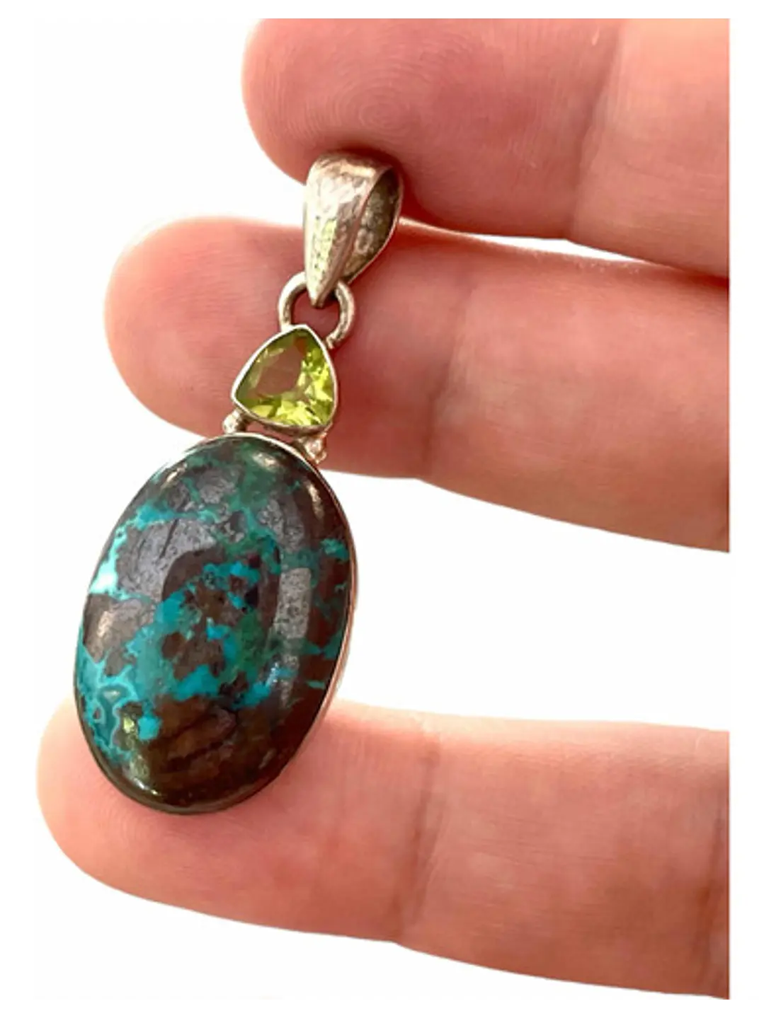 Colgante De Shattuckita Premium De Usa Y Peridoto - Joyas Velardi