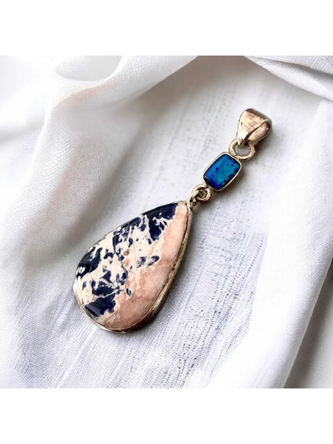 Colgante De Sodalita Naranja Y Ópalo Fuego En Plata - Joyas Velardi