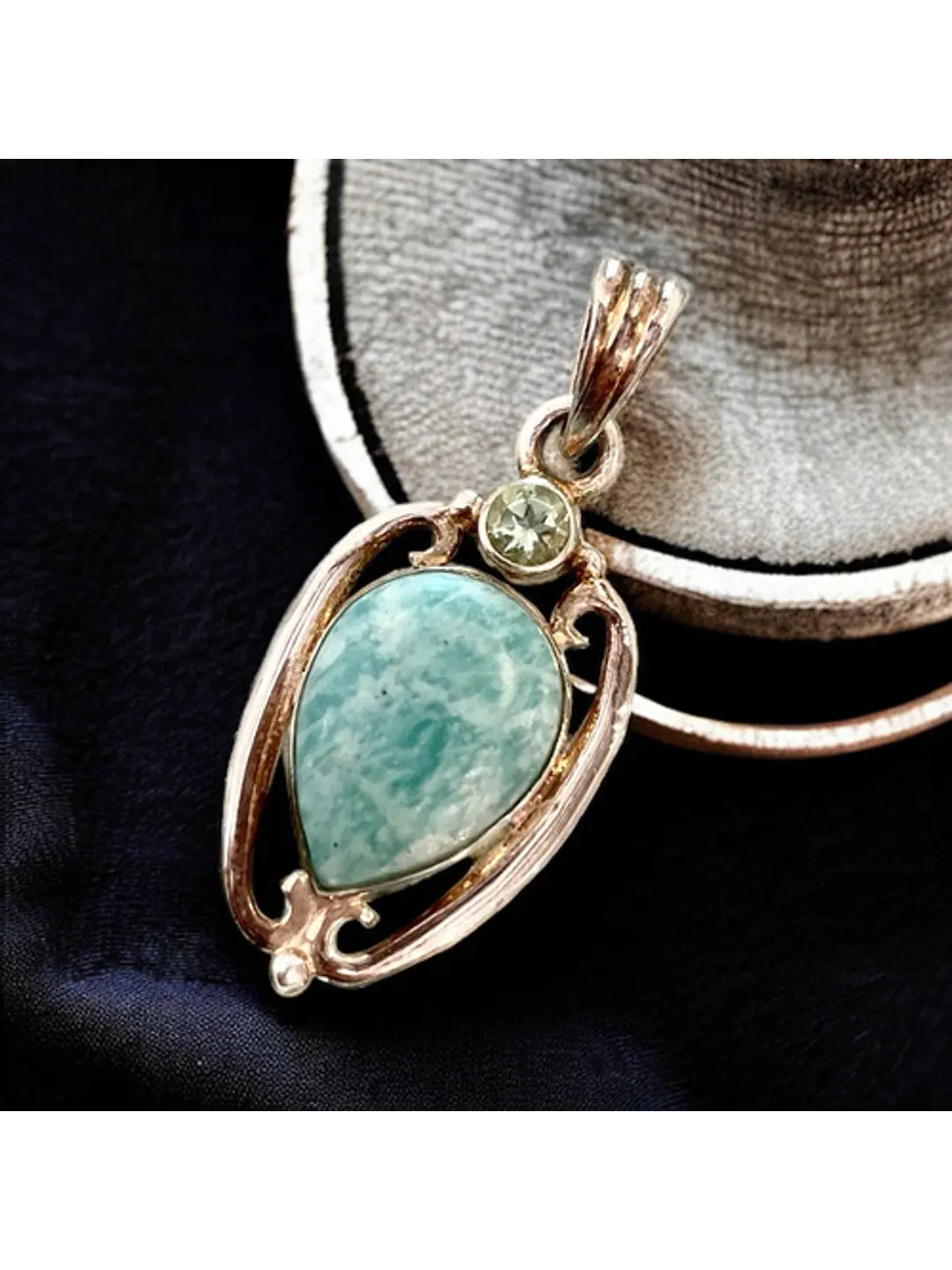 Colgante De Amazonita Paraiba Y Prasiolita Plata - Joyas Velardi