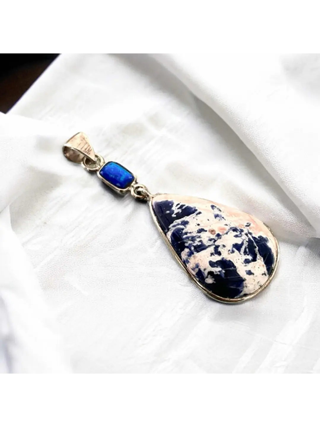 Colgante De Sodalita Naranja Y Ópalo Fuego En Plata - Joyas Velardi