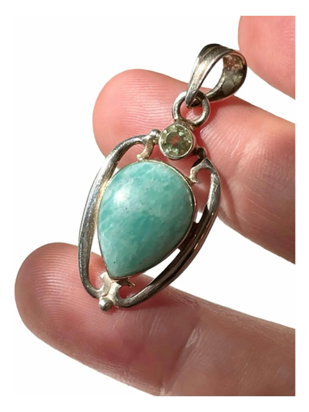 Colgante De Amazonita Paraiba Y Prasiolita Plata - Joyas Velardi