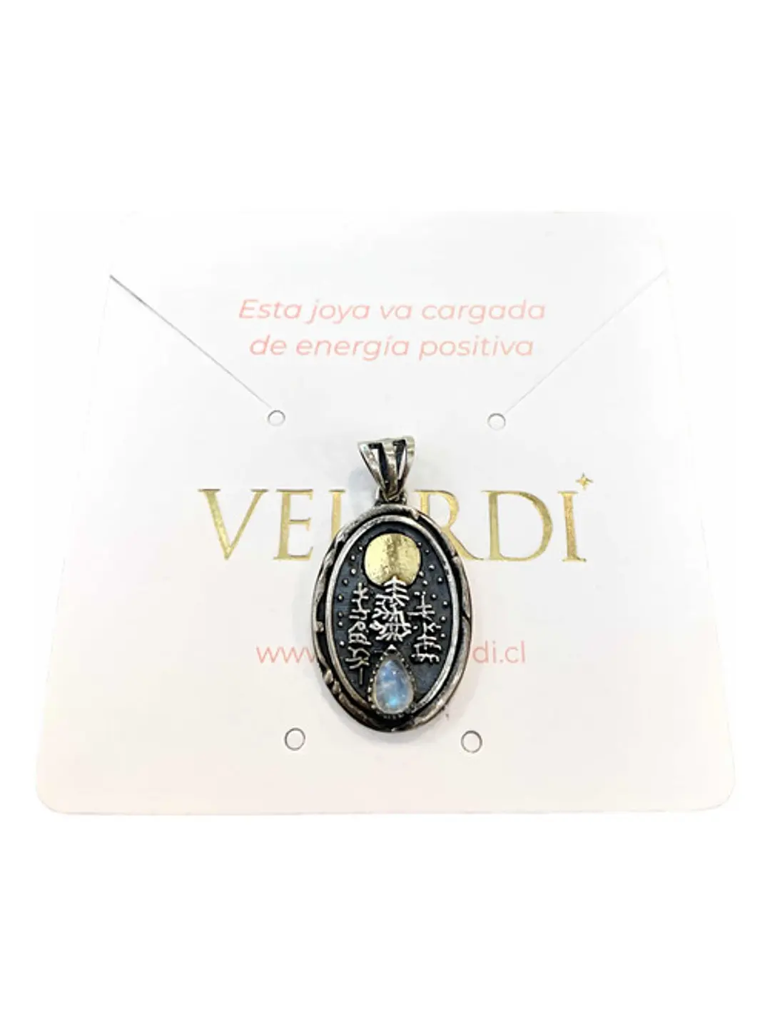 Colgante Medallón Bosques Piedra Luna Arcoíris Plata Y Oro - Joyas Velardi