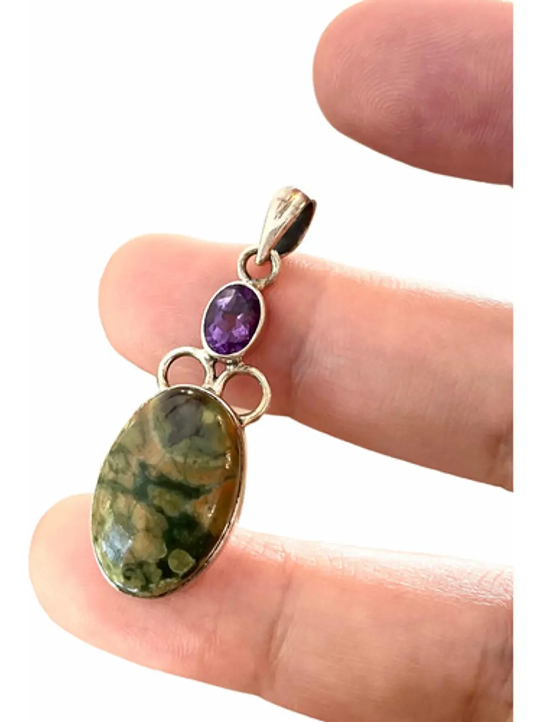 Colgante De Jaspe Oceanico Y Amatista De Madagascar - Joyas Velardi