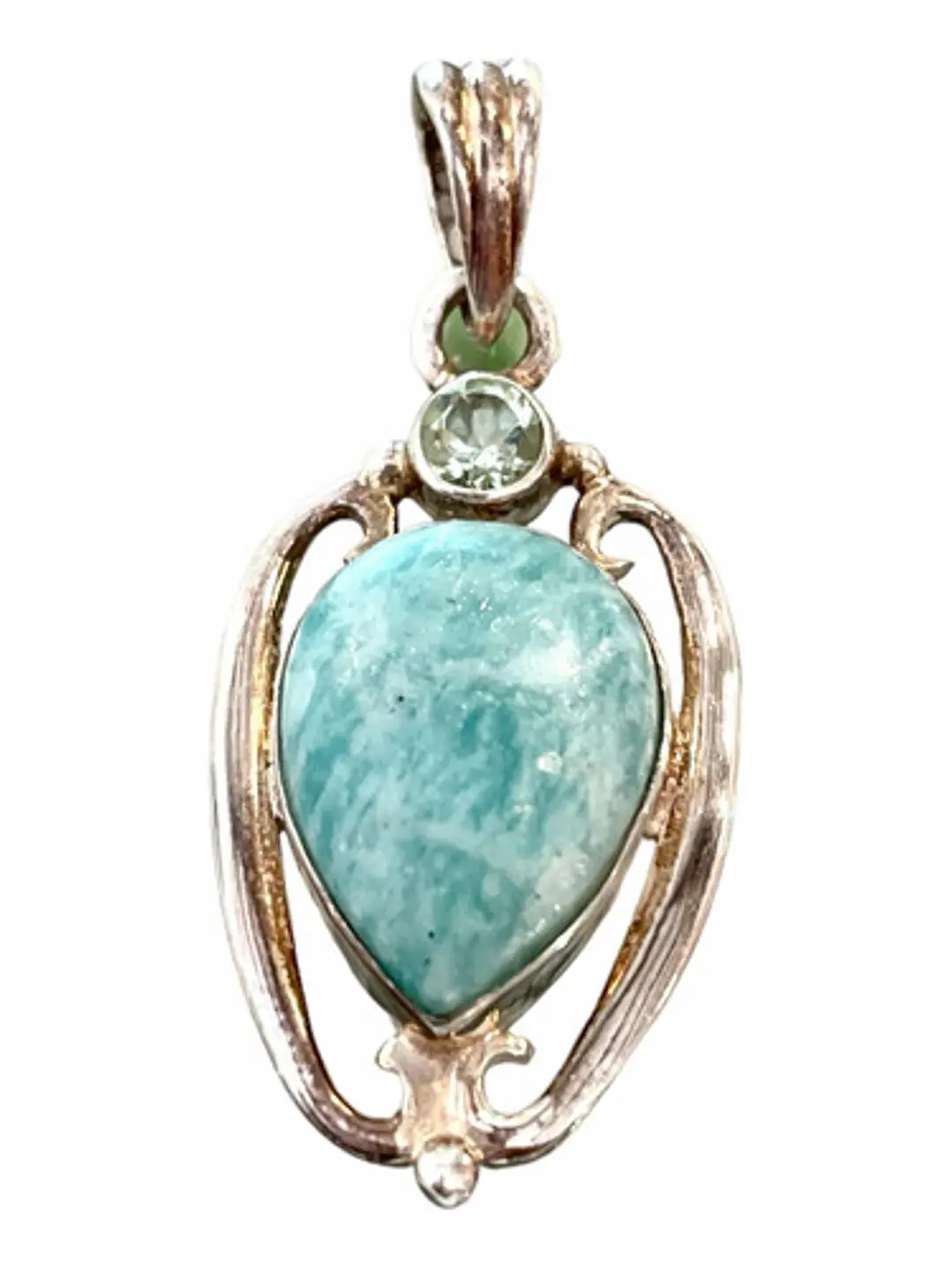 Colgante De Amazonita Paraiba Y Prasiolita Plata - Joyas Velardi