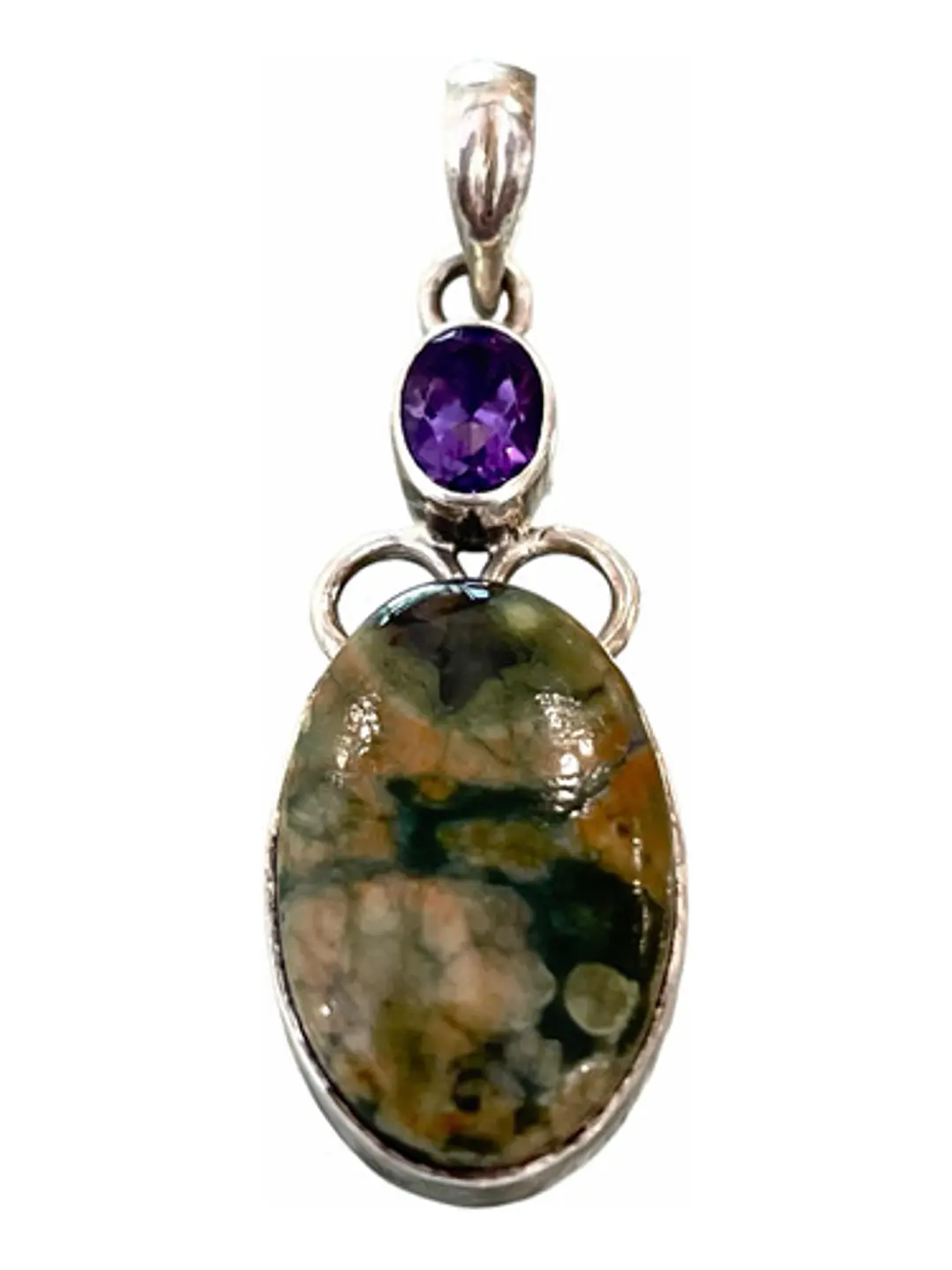 Colgante De Jaspe Oceanico Y Amatista De Madagascar - Joyas Velardi