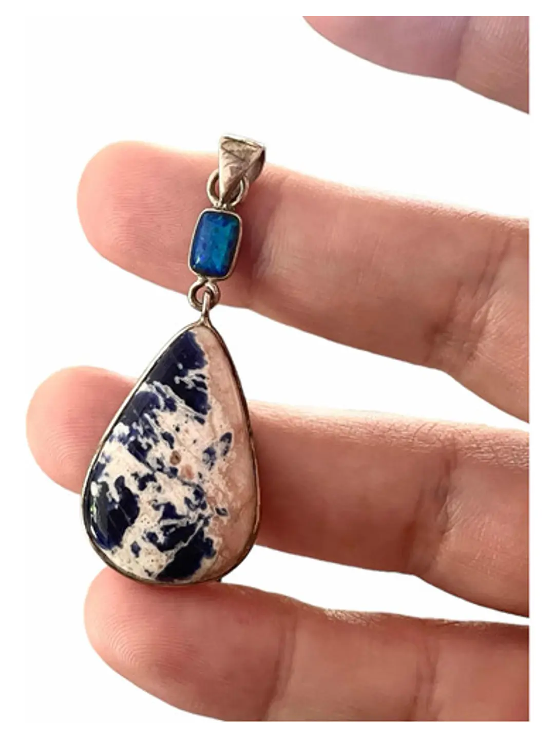 Colgante De Sodalita Naranja Y Ópalo Fuego En Plata - Joyas Velardi