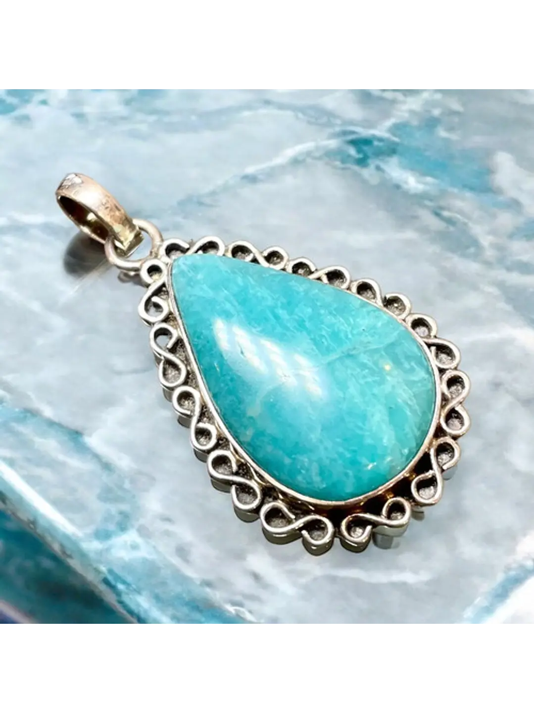 Colgante De Amazonita Paraiba En Plata - Joyas Velardi