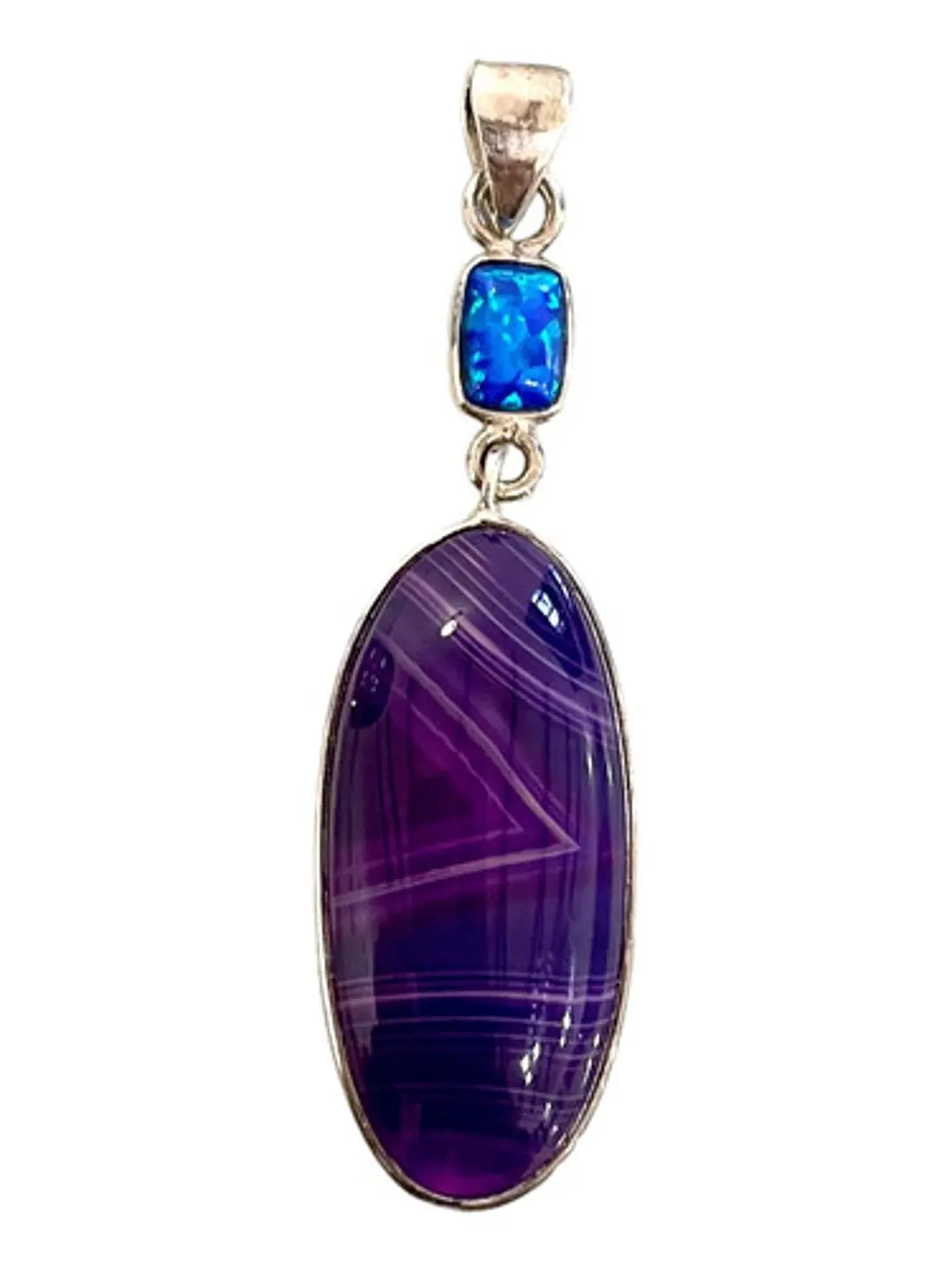 Colgante De Ágata Púrpura De Botswana Y Ópalo Fuego Plata - Joyas Velardi