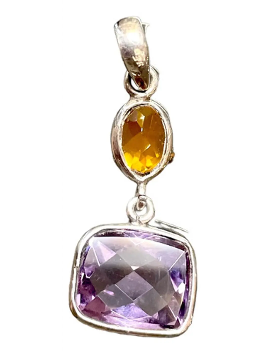 Colgante Amatista Rosa Francia Y Zafiro Padparadsha Plata - Joyas Velardi
