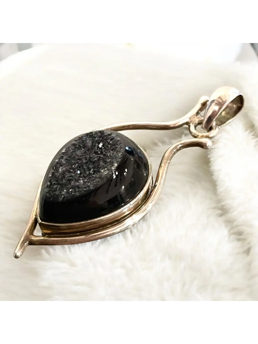 Colgante De Drusa Negra Aura En Plata - Joyas Velardi