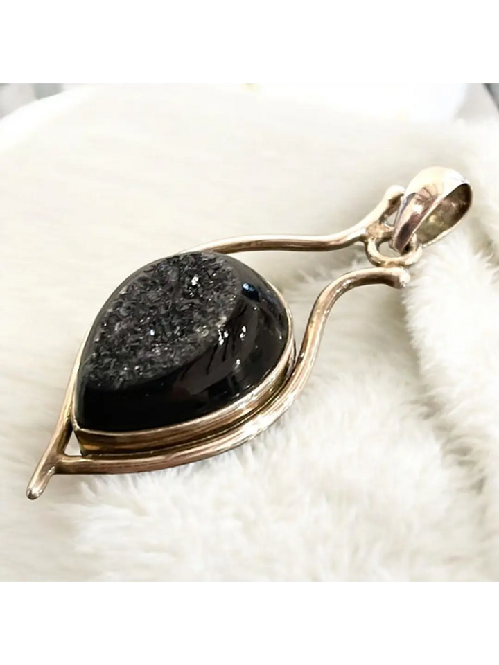 Colgante De Drusa Negra Aura En Plata - Joyas Velardi