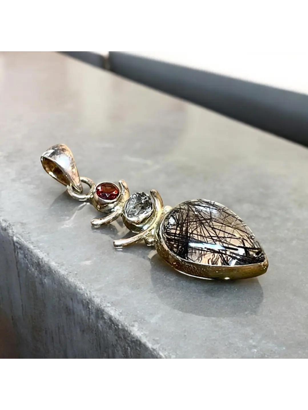 Colgante Turmalina Negra En Cuarzo Diamante Herkimer Granate - Joyas Velardi