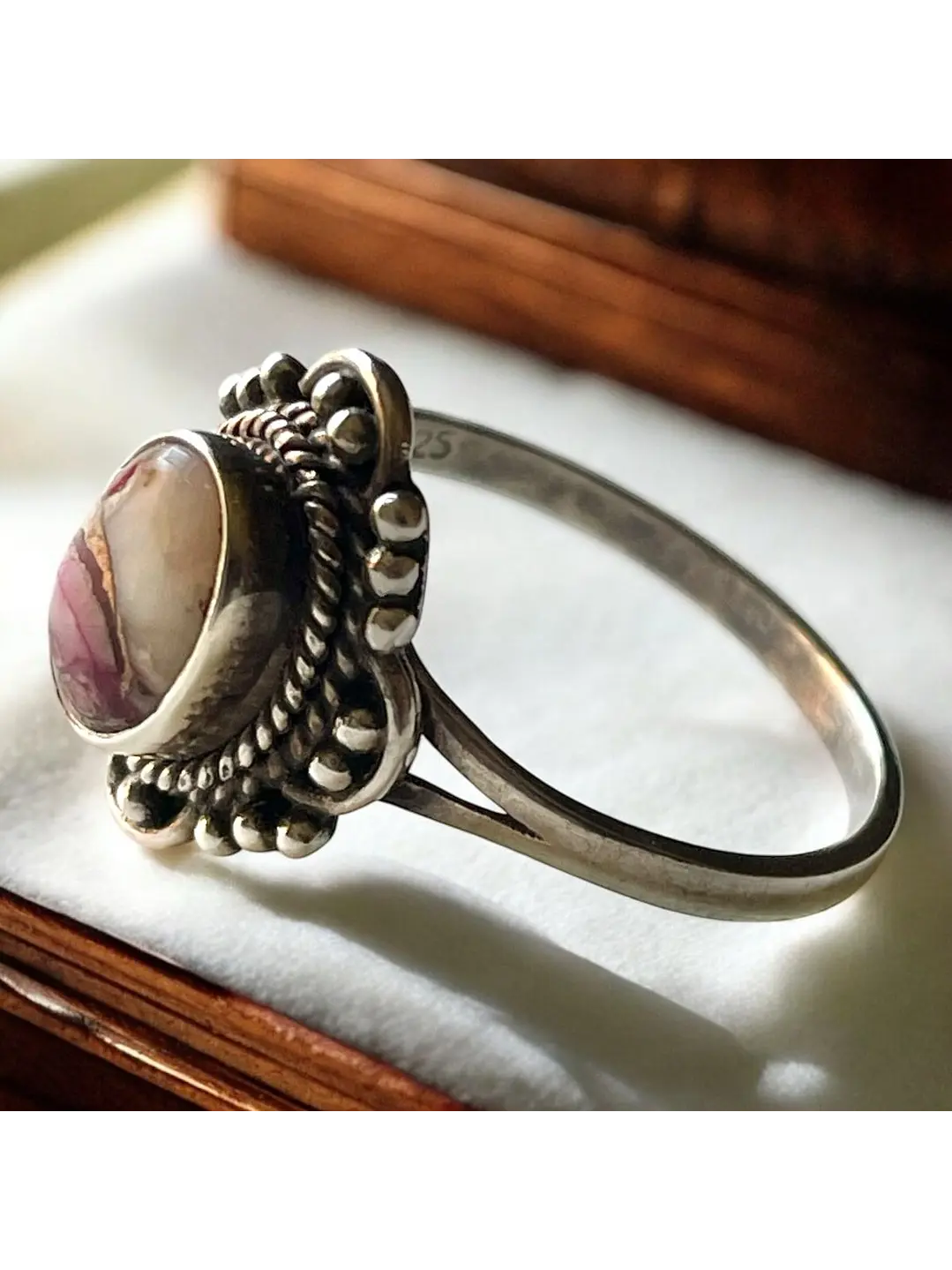 Anillo de Turquesa Pink Dahlia Kingman Plata - Joyas Velardi