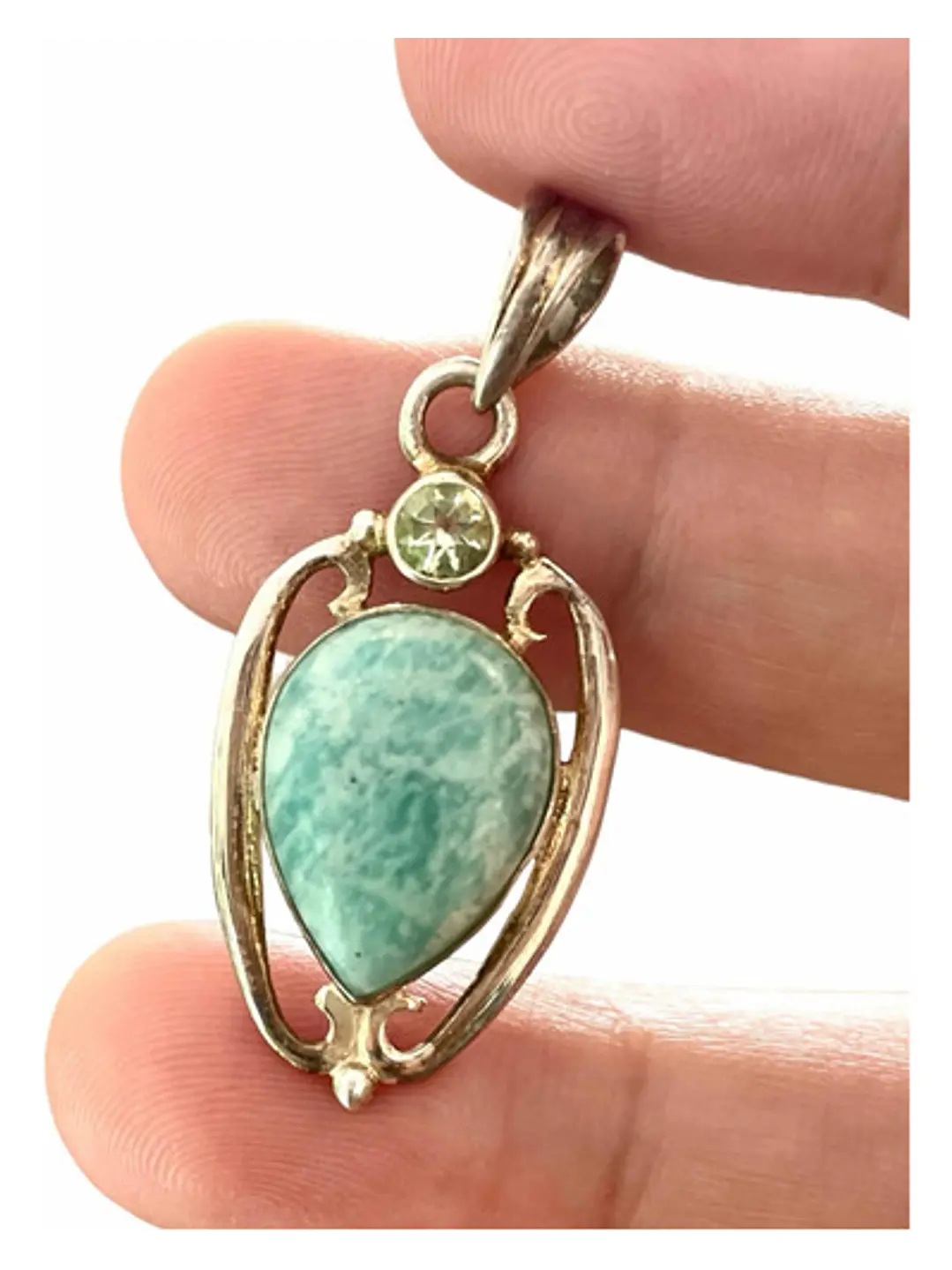 Colgante De Amazonita Paraiba Y Prasiolita Plata - Joyas Velardi