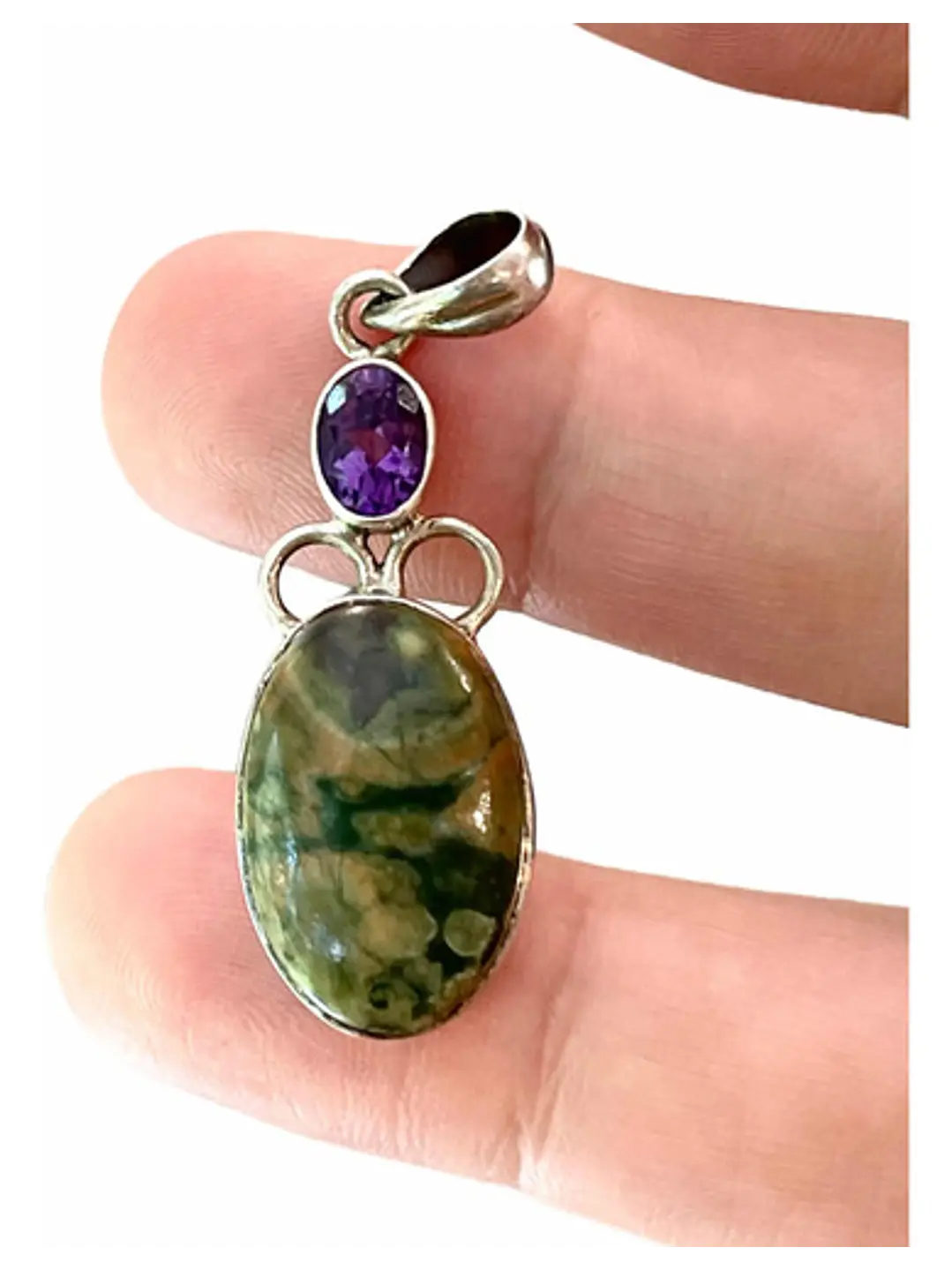 Colgante De Jaspe Oceanico Y Amatista De Madagascar - Joyas Velardi