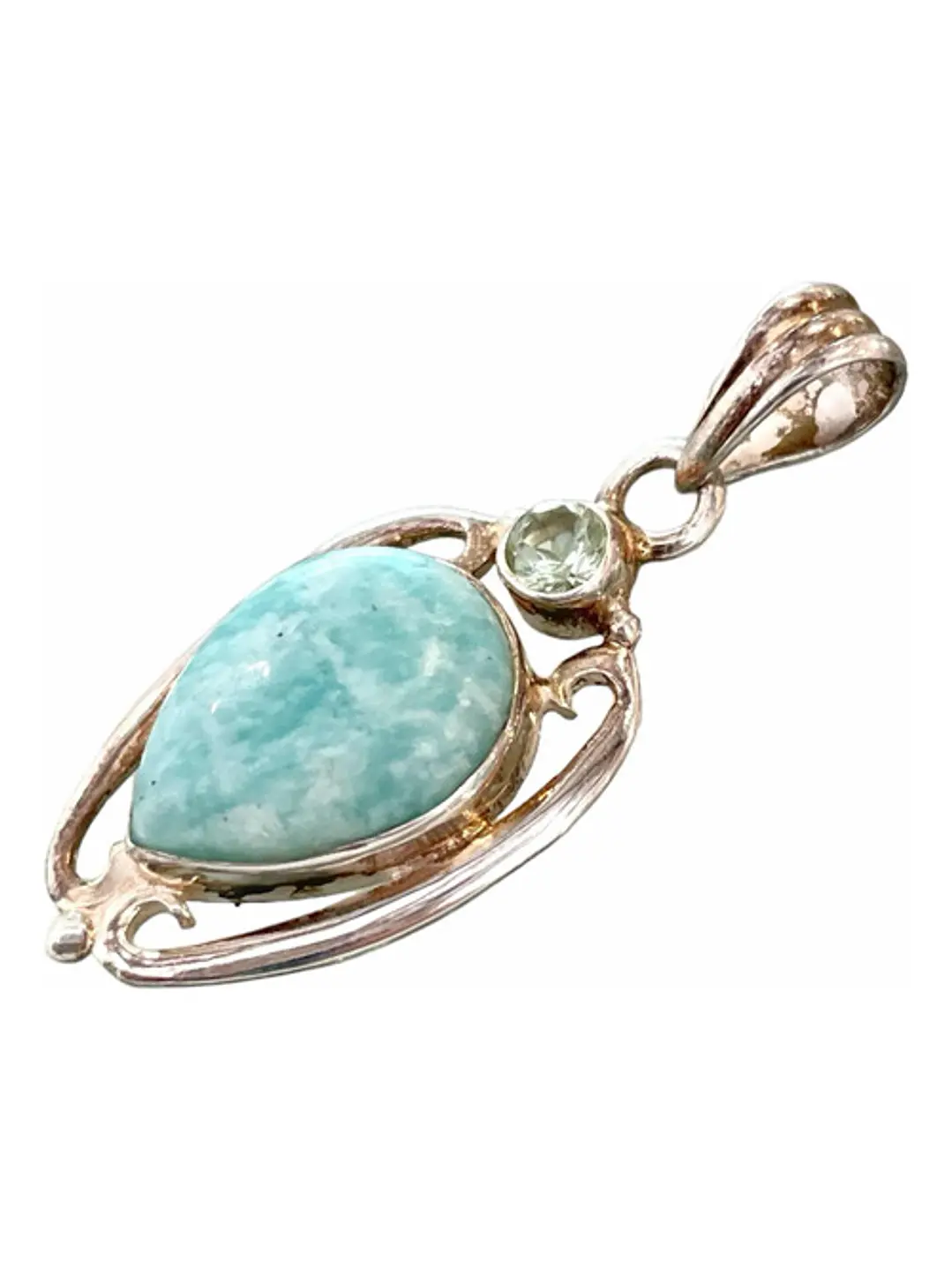 Colgante De Amazonita Paraiba Y Prasiolita Plata - Joyas Velardi