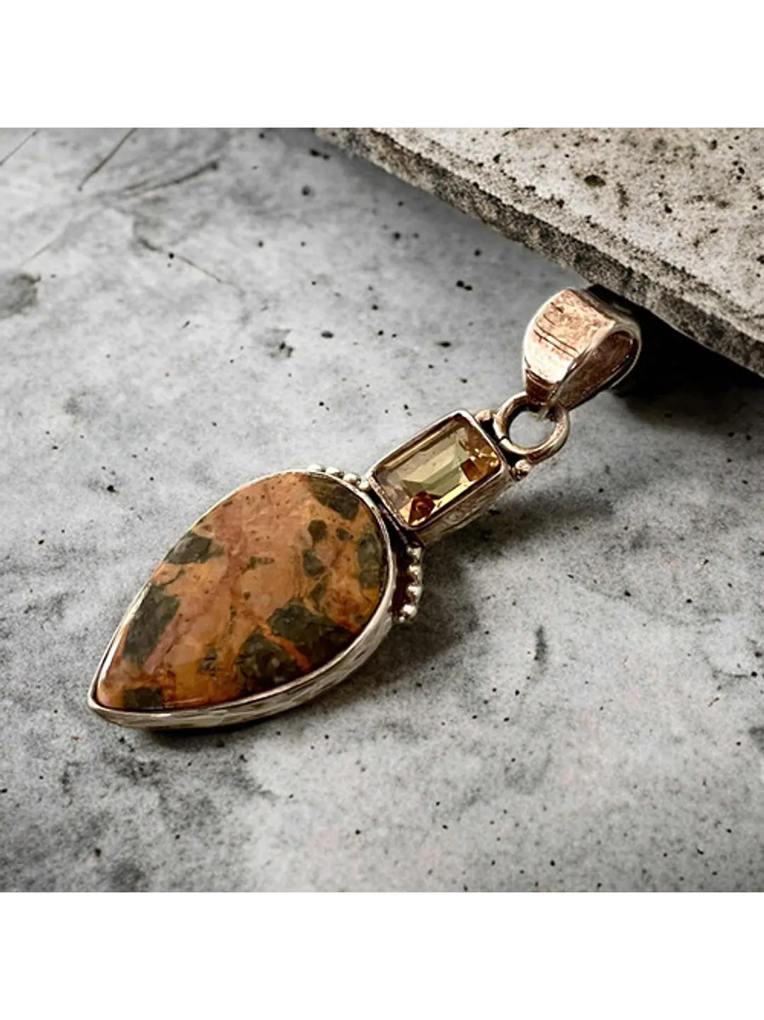 Colgante Jaspe Yellow Jacket -  Marruecos Y Citrino - Joyas Velardi