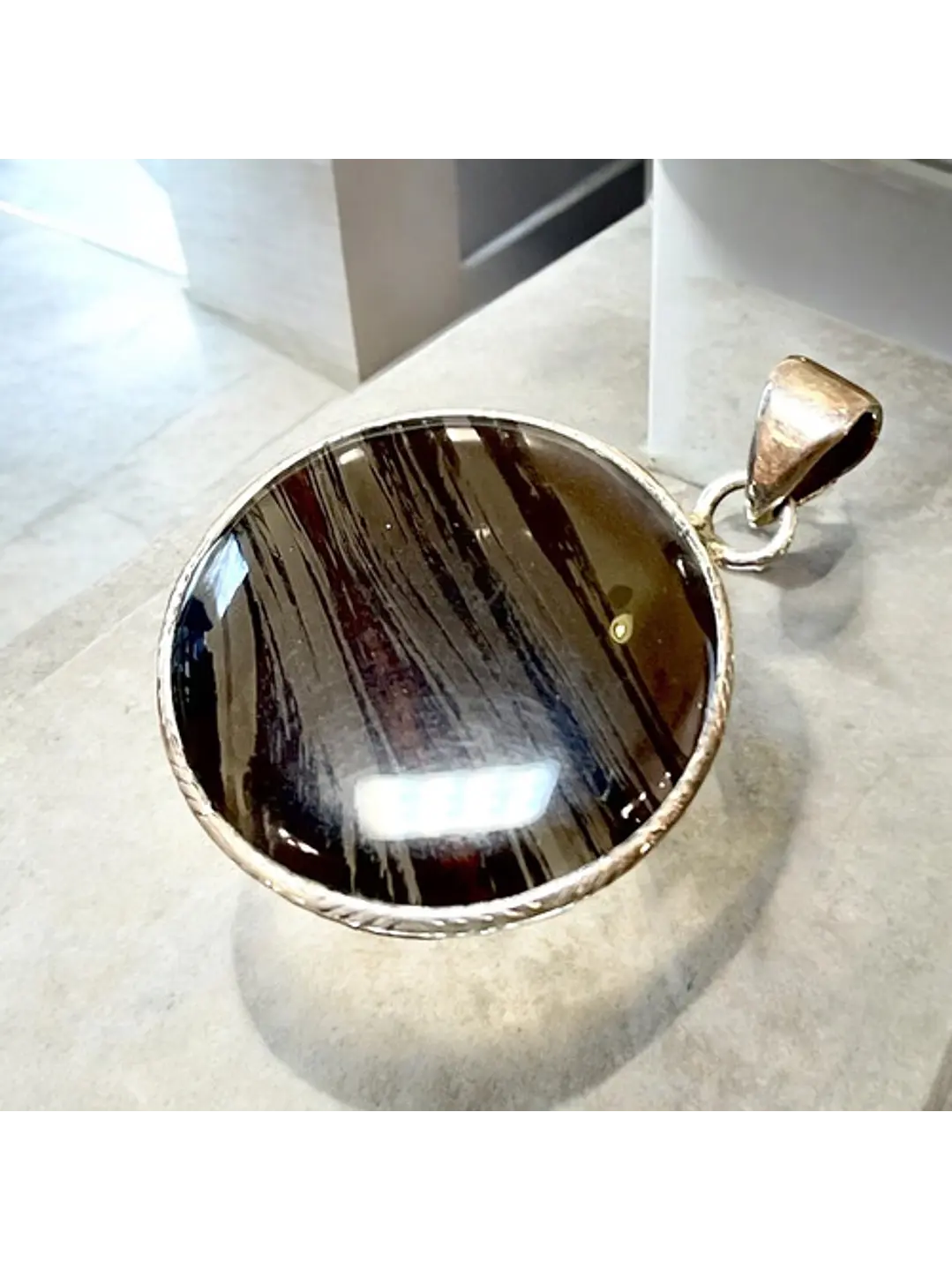 Colgante Obsidiana Lazo Negro En Plata - Joyas Velardi