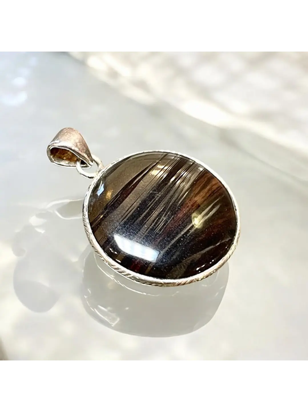 Colgante Obsidiana Lazo Negro En Plata - Joyas Velardi