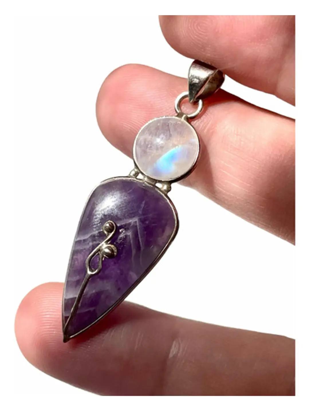 Colgante Amatista Chevron Y Piedra Luna Plata 925 - Joyas Velardi