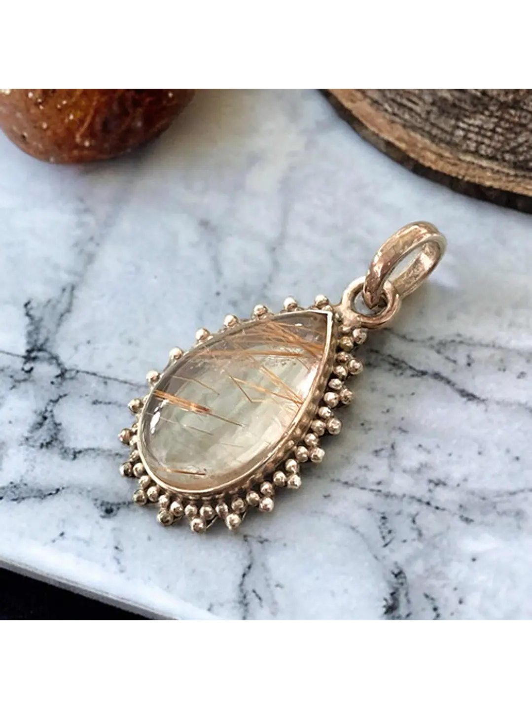 Colgante De Cuarzo Rutilo Dorado En Plata - Joyas Velardi