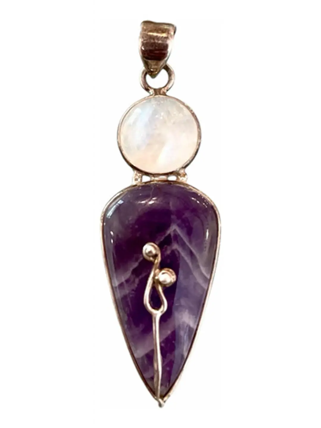 Colgante Amatista Chevron Y Piedra Luna Plata 925 - Joyas Velardi
