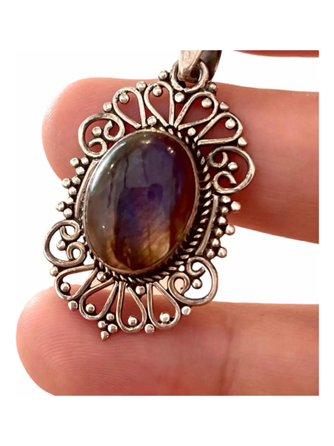 Colgante De Labradorita Azul De Madagascar En Plata - Joyas Velardi